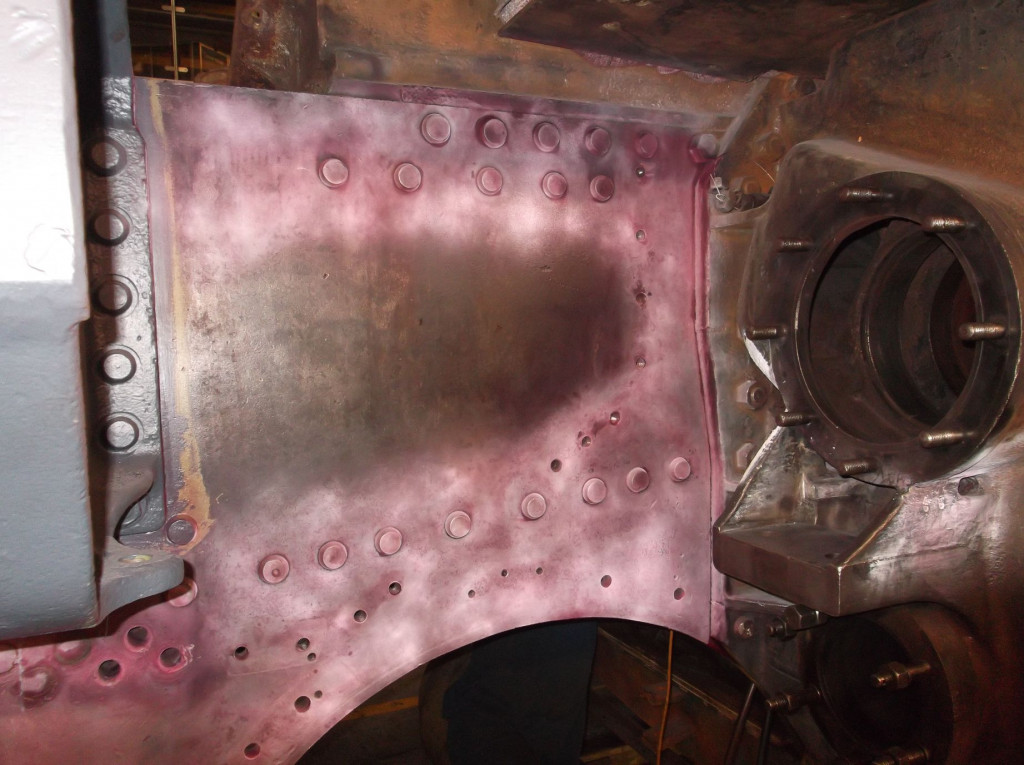 Not mentioned in the report but testing and examination of the mainframe plates continues. This is the right-hand side to the rear of the cylinders.