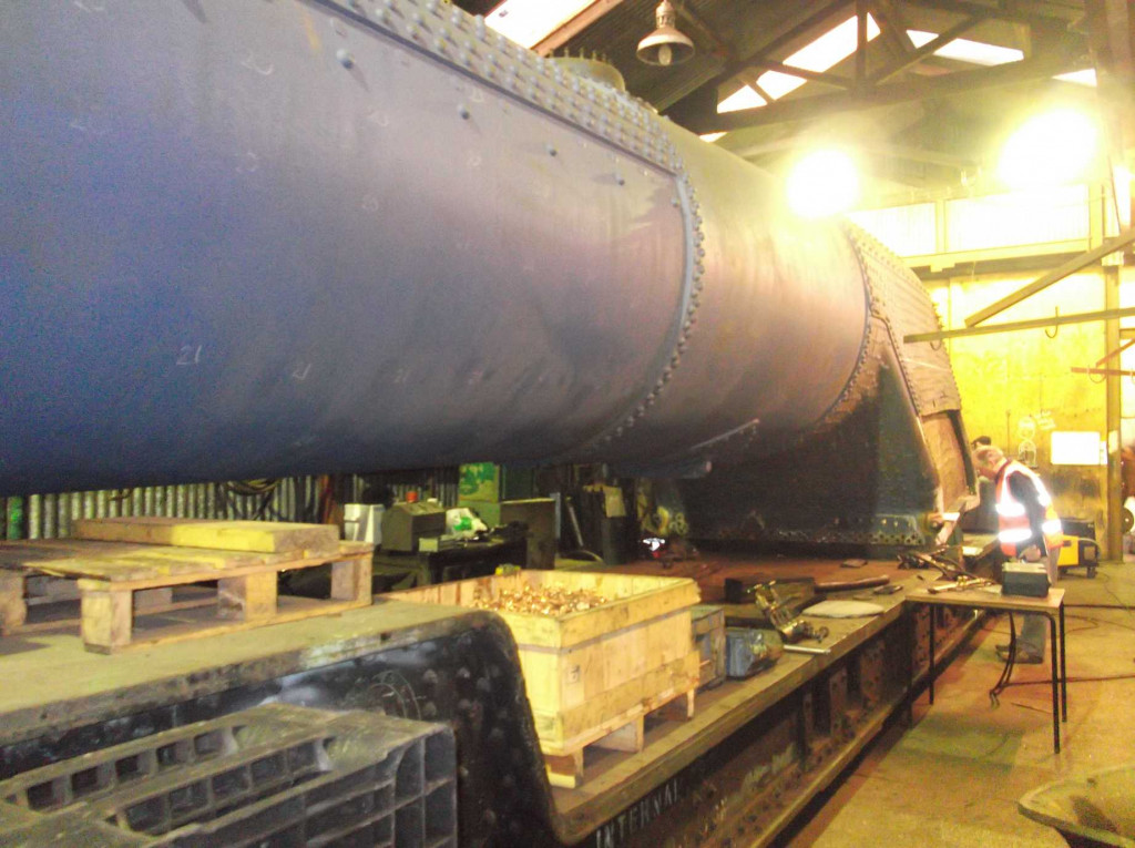 The boiler has been moved into the Llangollen boiler shop