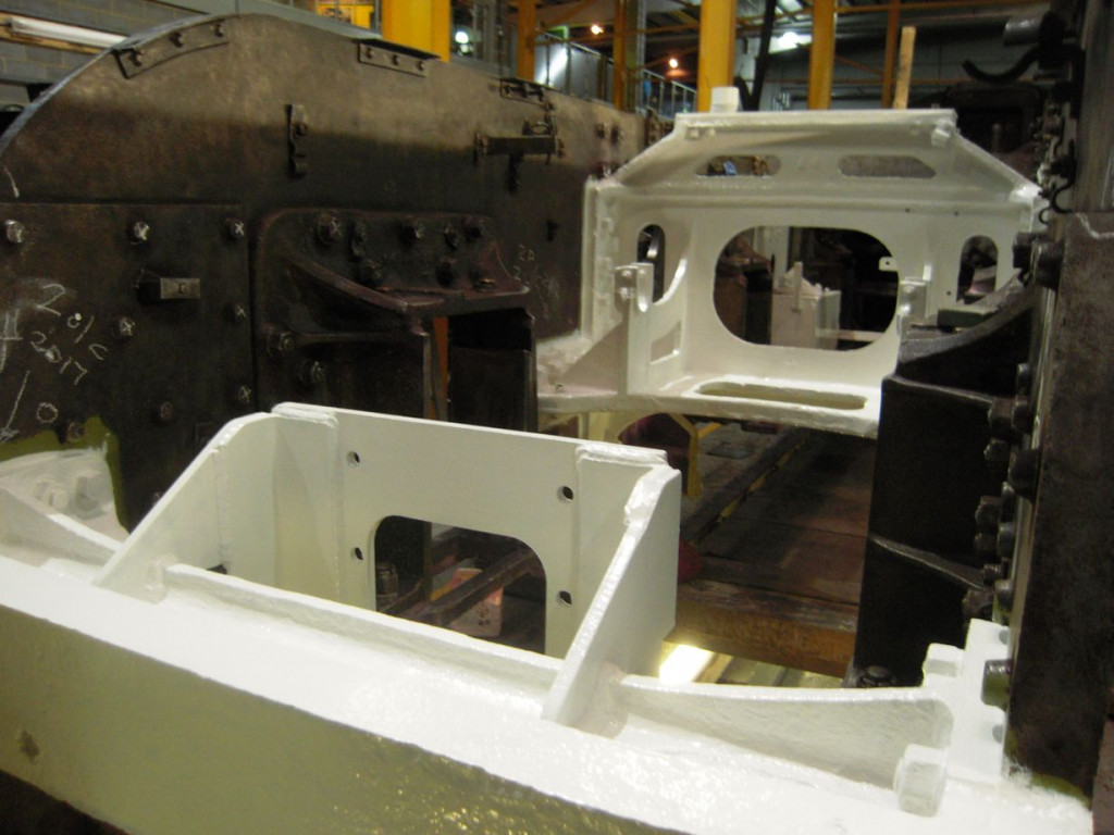 Gloss has been applied to frame stretchers. A view looking forward from where the firebox is normally located.