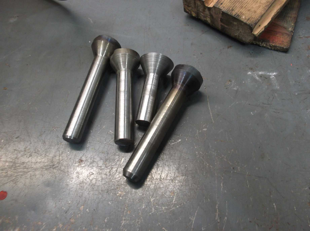 The special large head countersunk rivets for the splasher brackets. The long ones for where the frames are of double thickness. One has had 3/8" cut off ready for fitting. The length is critical to give sufficient material to fill the hole in the frames and form the correct size head.