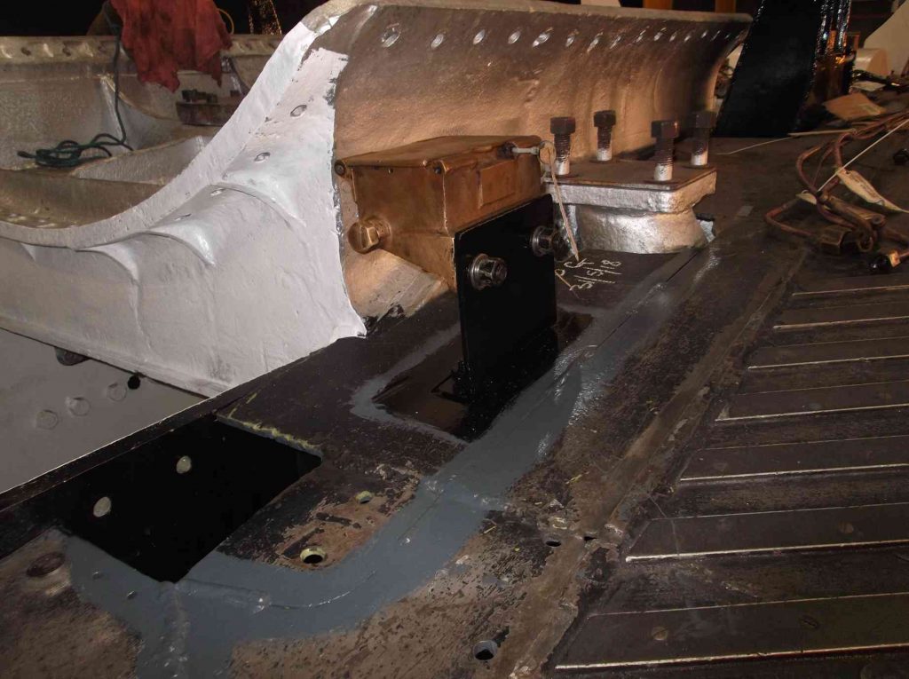 Plates above the cylinders of steam locomotive Sir Nigel Gresley.