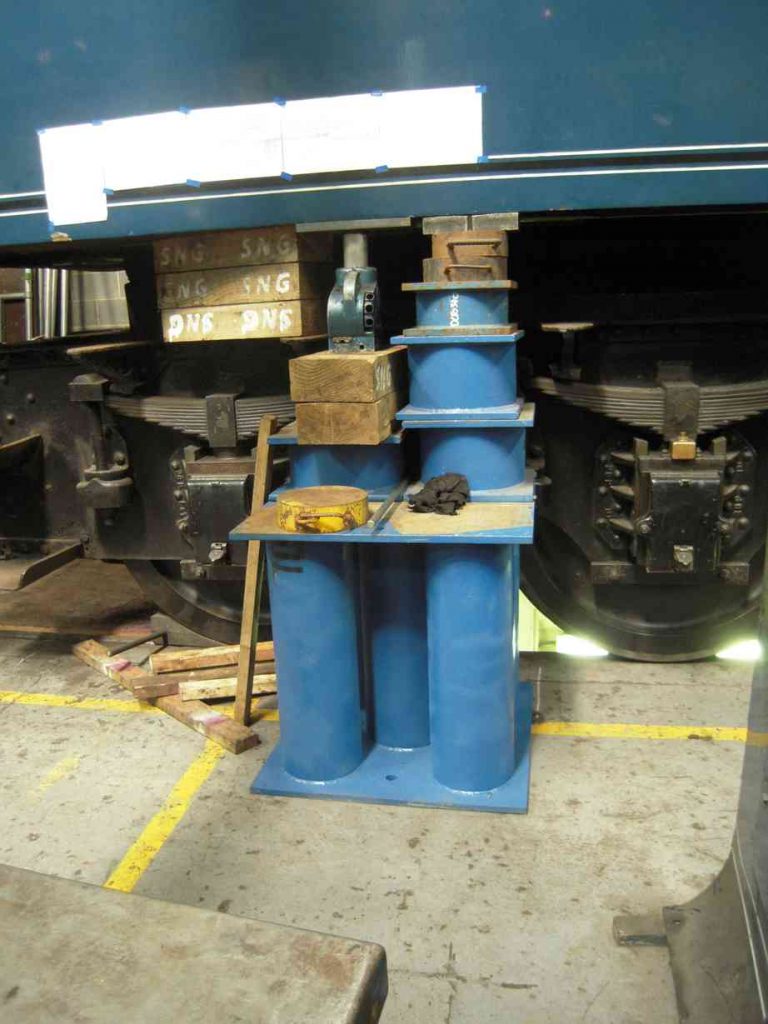 Locomotive tank lifted up from the frames.