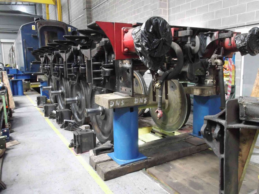 Tender frames jacked up onto lifting stools.