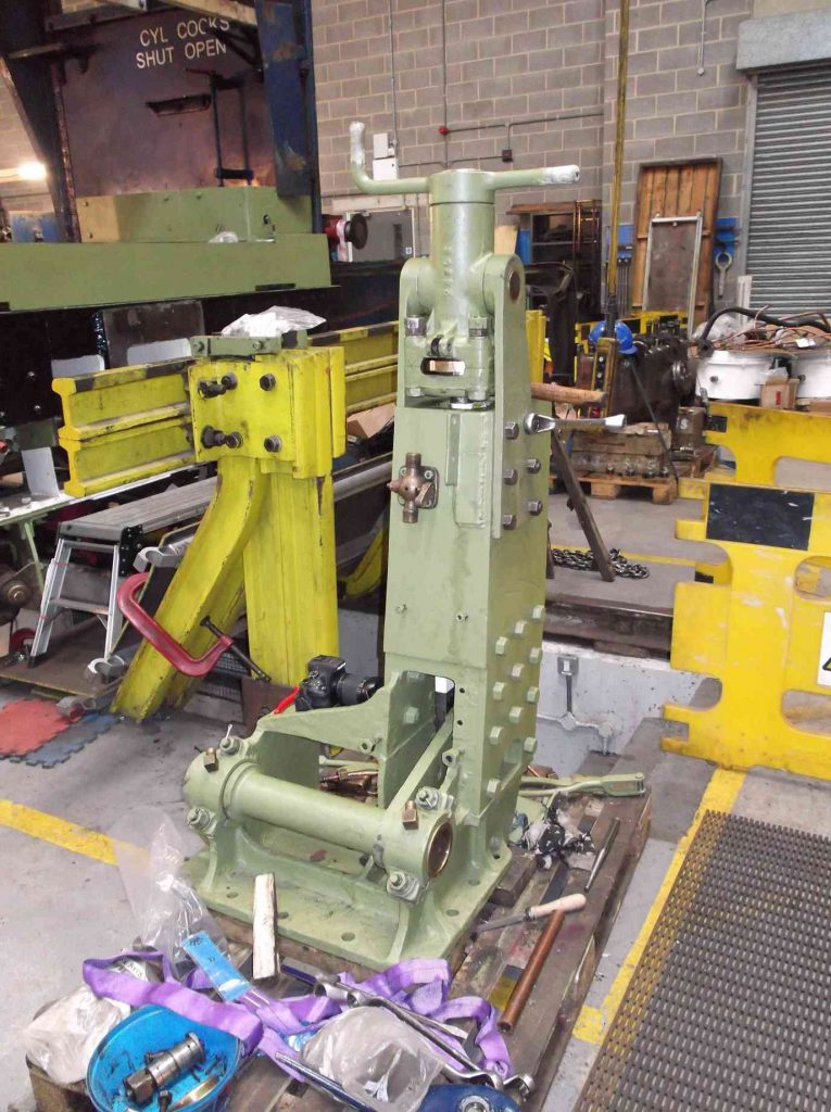 Reverser column from locomotive Sir Nigel Gresley in the workshop.
