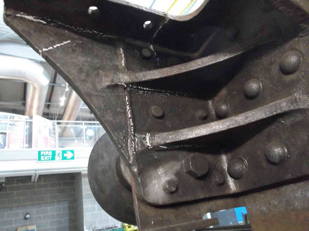 Historic welding is evident on a bufferbeam