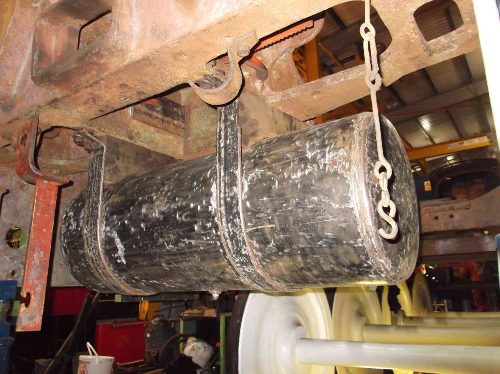 The vacuum reservoir tank mounted to locomotive Sir Nigel Gresley