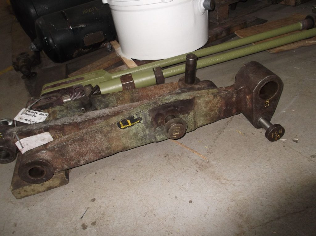 One of the tender brake hangers is fitted with new bushes