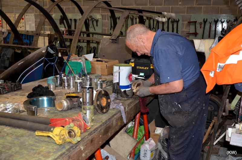 The painting table in the workshop which has seen hundreds of parts painted