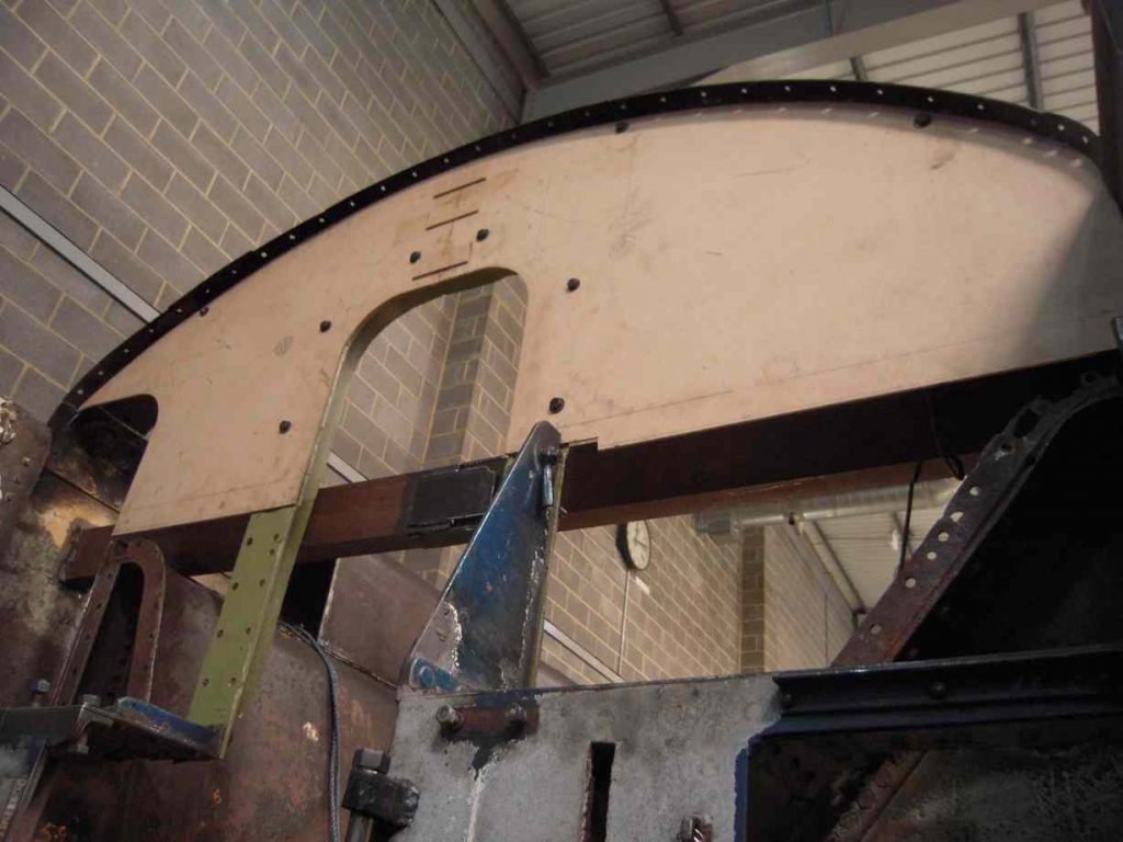 Front of locomtive tender in the workshop.