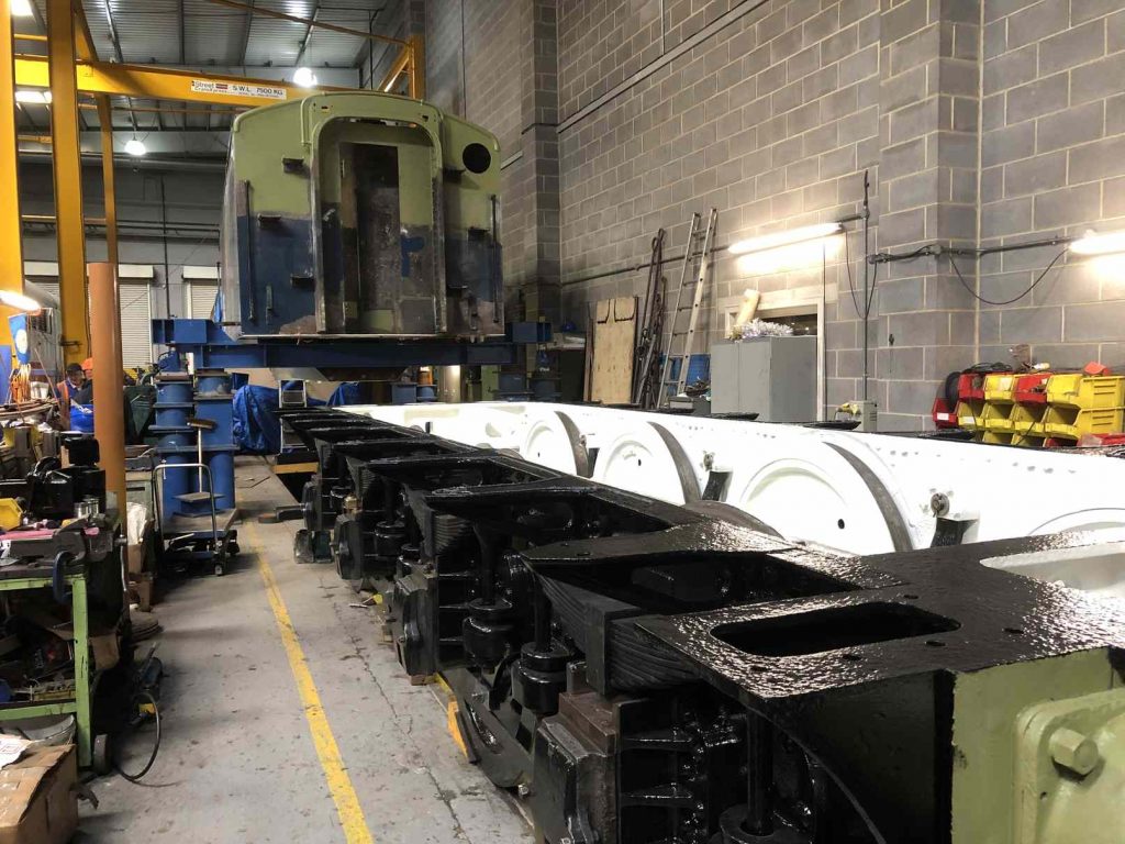 The tank is clear of the tender frames and the frames can be pushed under the tank