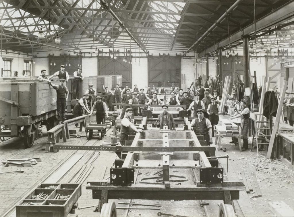 Wagon frames being manufactured at the North Eastern Railway's Shildon works
