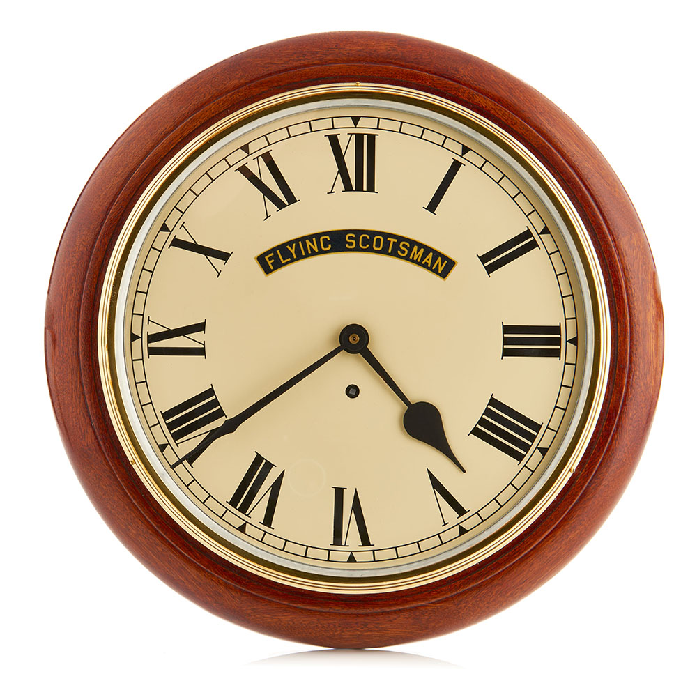 wood surround clock with roman numerals in traditional style
