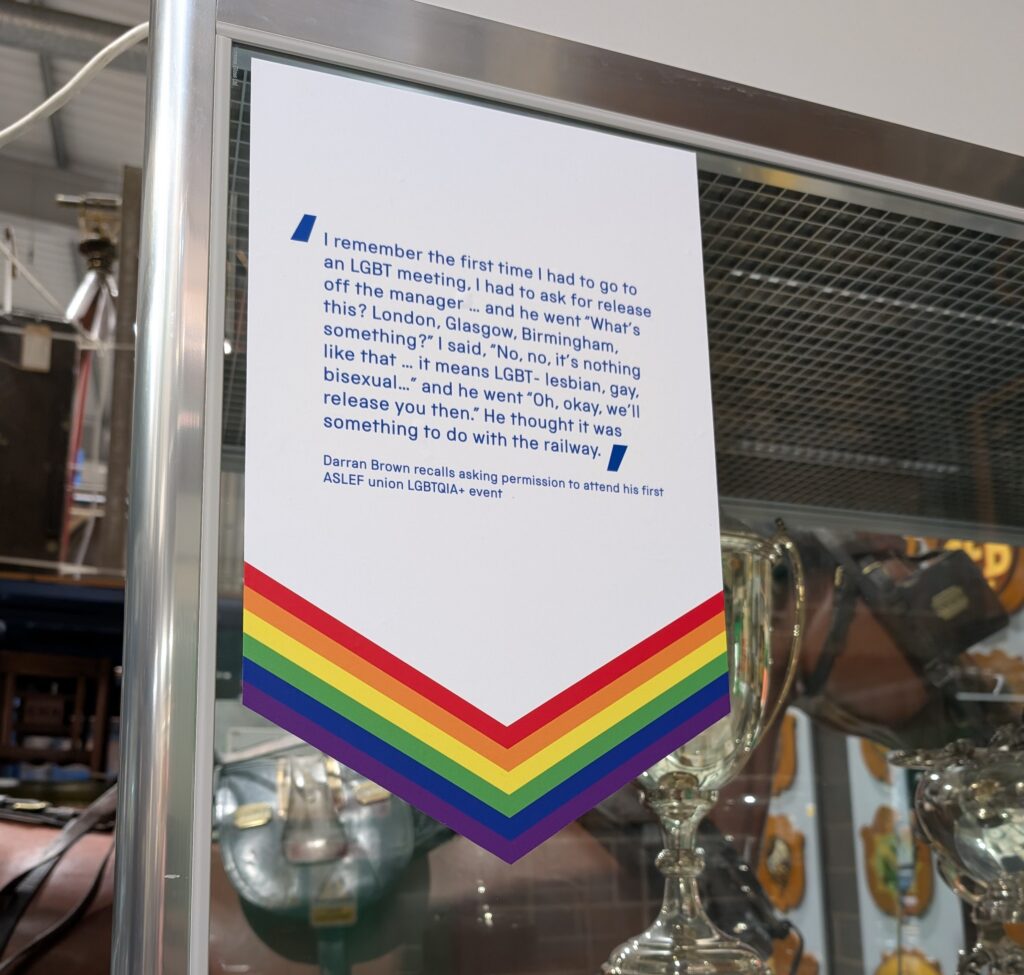 A placard with quotes from volunteers in the oral history project, People, Pride and Progress.