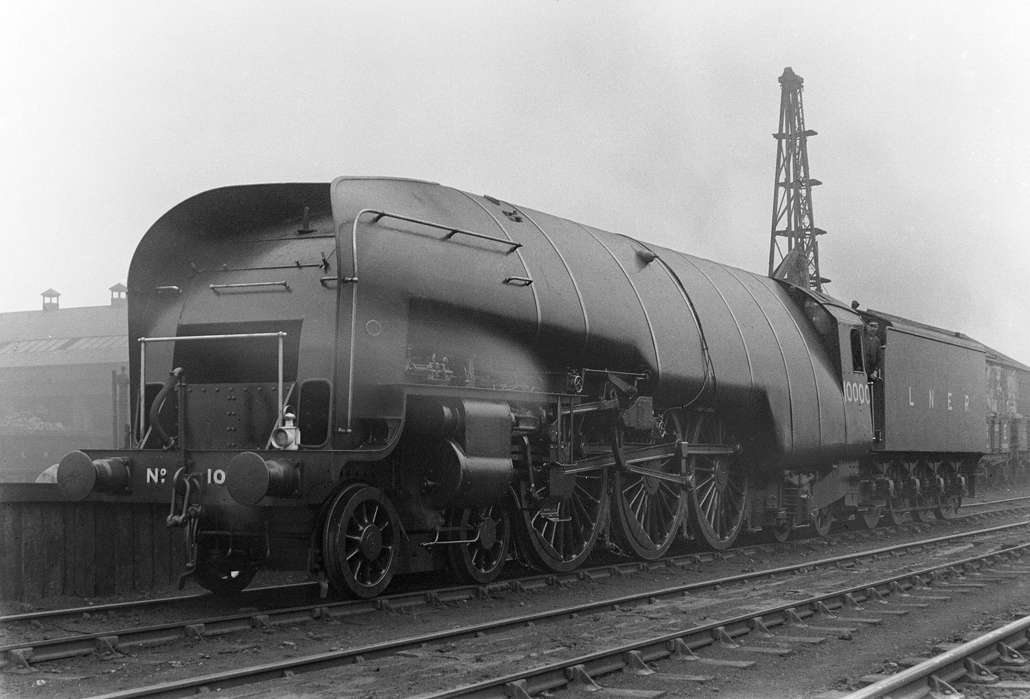 Gresley’s bold experiment. The Class W1 4-6-4 is seen at Edinburgh’s Haymarket shed in February 1930.