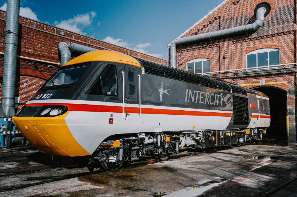 HST Power Car 43102: The Journey Shrinker was returned to InterCity Swallow livery in 2021.